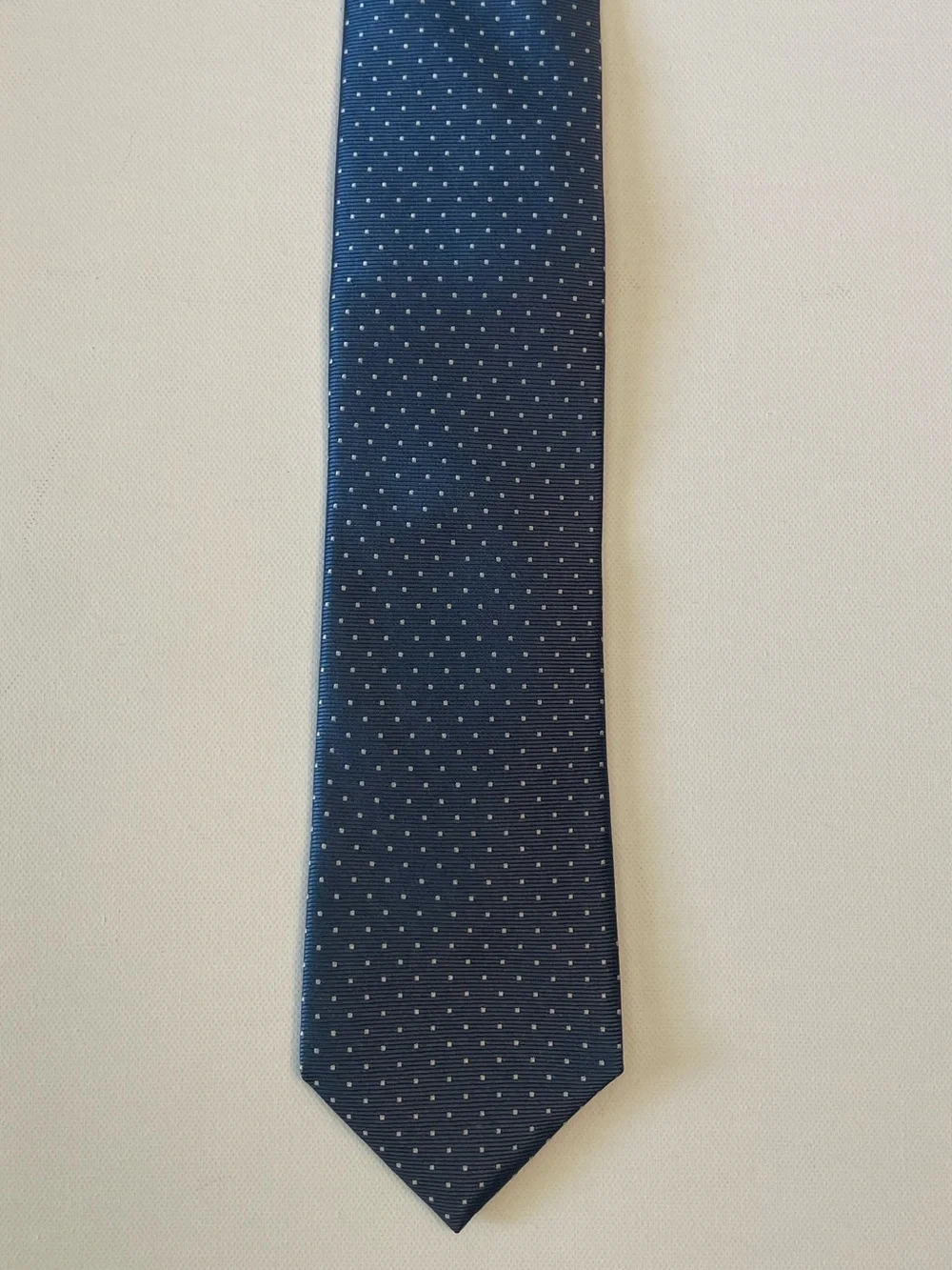 The Tie Bar 100% Silk Blue/White Polka Dot Tie (3 in x 61 in)